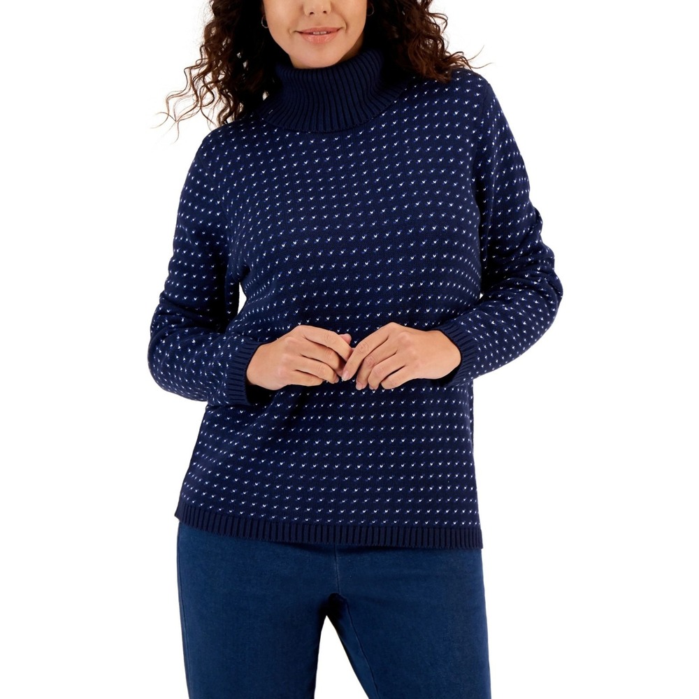 Karen Scott Navy Blue Mock Turtleneck Long Sleeve Knit Sweater Size Petite‎ XL